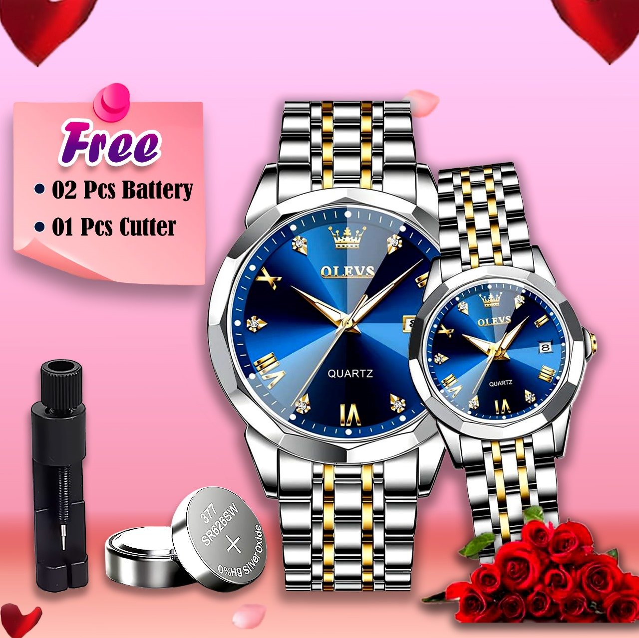 Olevs Stainless Steel fashionable Couple watches